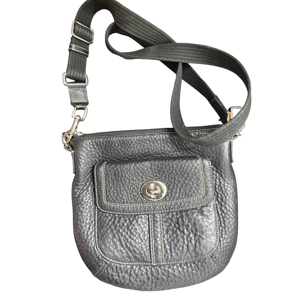 Coach Hamilton Swing Pack Crossbody Pebbled Leather Black‎ Turn Lock